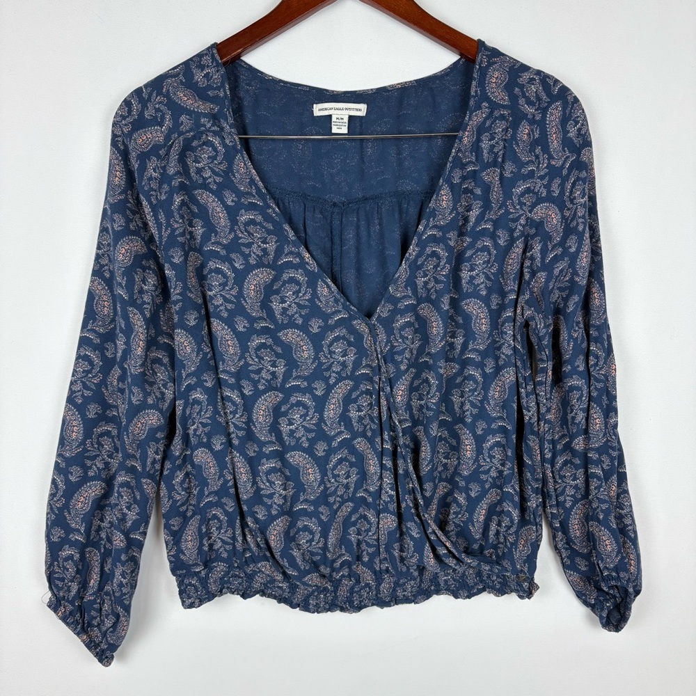 American Eagle‎ Outfitters Paisley Long Sleeve Wrap V-Neck Blouse